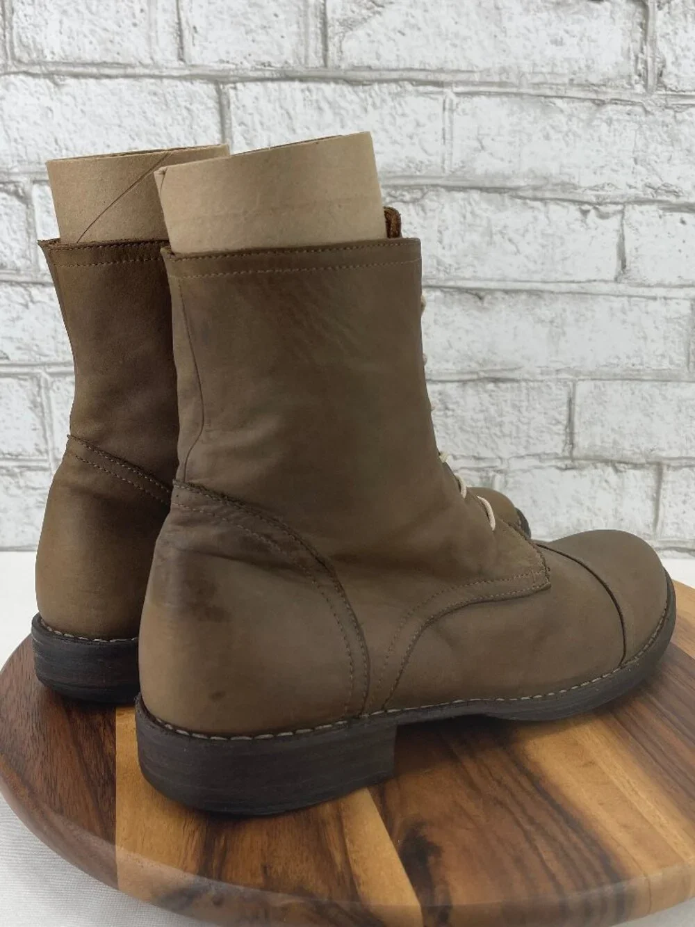 Florentini + Baker Mens Sz. 10 Light Brown Leather Cap Toe Lace Up Boots Italy - Picture 5 of 16